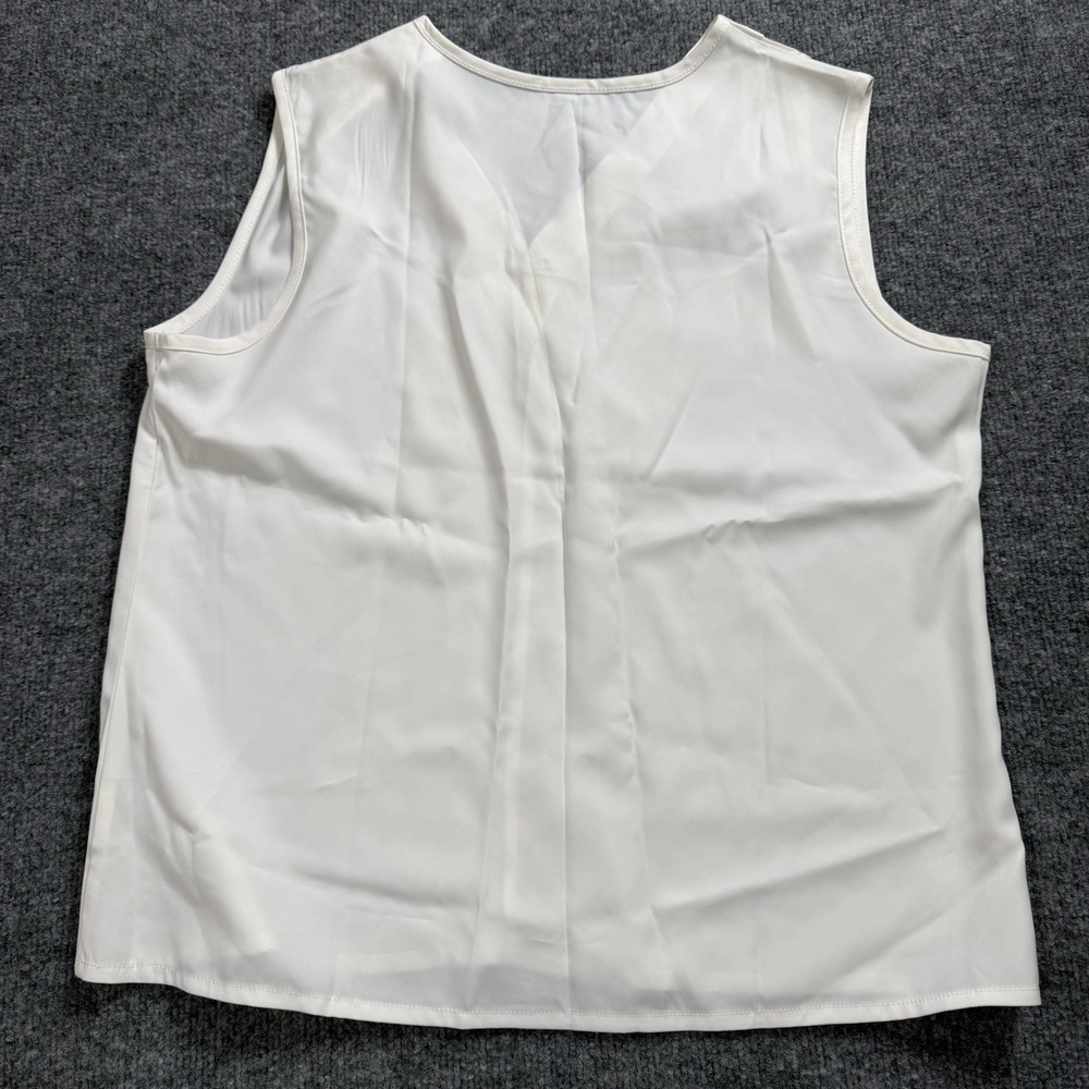 White Sleeveless V-Neck Blouse Tank Top Vest Lightweight Button Front Sz Large - Picture 5 of 7
